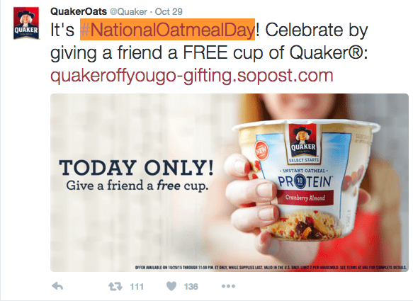 #NationalOatmealDay makes the list for best social media campaigns of 2015 #NationalOatmealDay makes the list for best social media campaigns of 2015