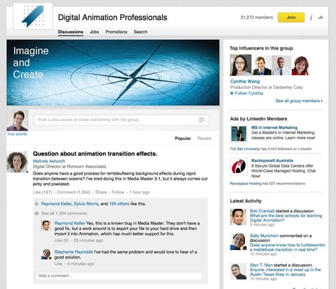 This is what a LinkedIn Groups looks like for Digital Animation Professionals 