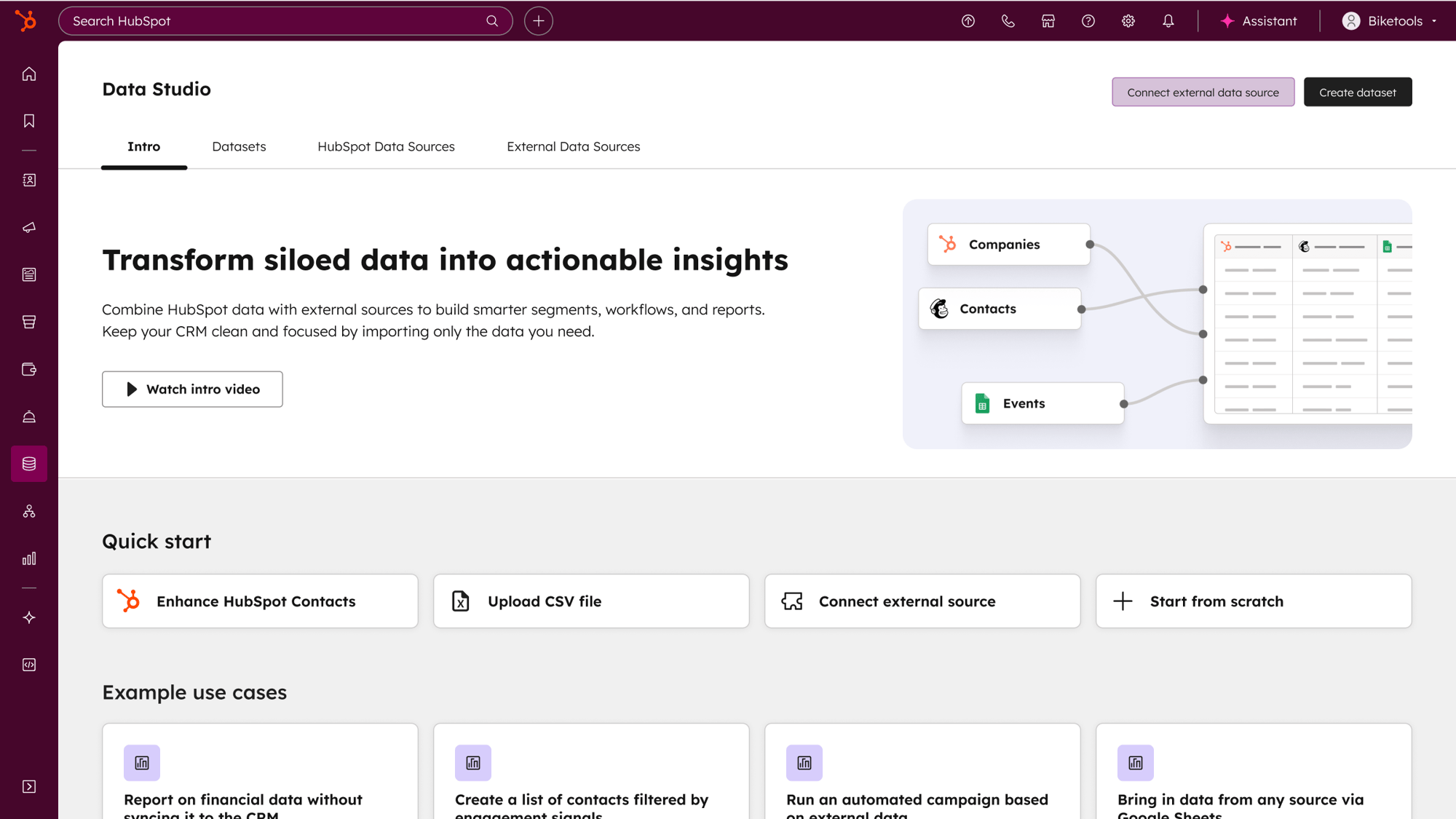Data Hub - Data Studio Landing Page