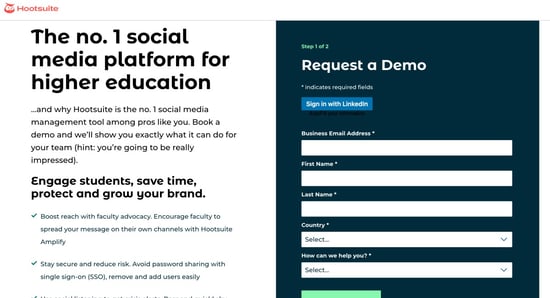 2023 Hootsuite Demo Page screenshot