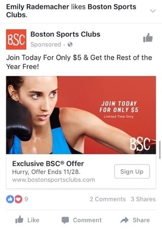 Boston Sports Clubs Facebook Ad