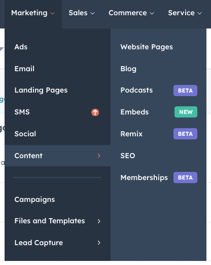 Content Remix HubSpot Nav