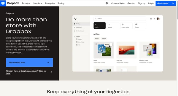 Dropbox product page 2023
