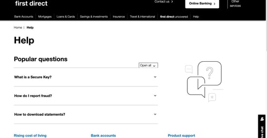 First Direct FAQ page