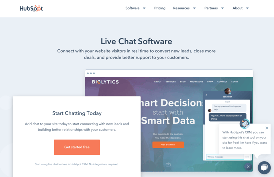 HubSpot Live Chat Homepage