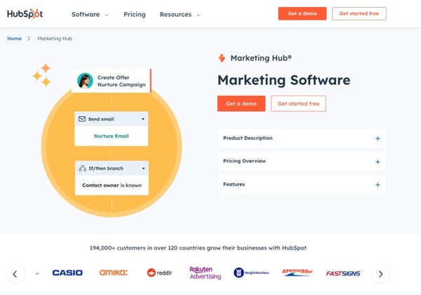 HubSpot Markeitng Software Product Page