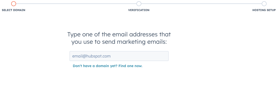 HubSpot select domain screen