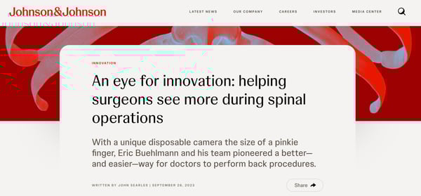 Johnson & Johnson Blog article screen cap