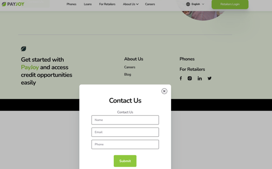 PayJoy Popup Contact Form