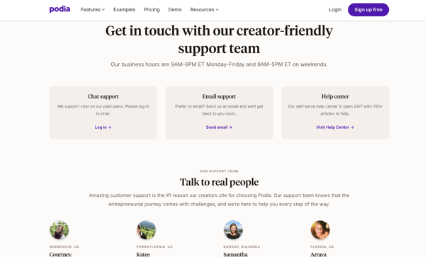 Podia Contact Us Support Page