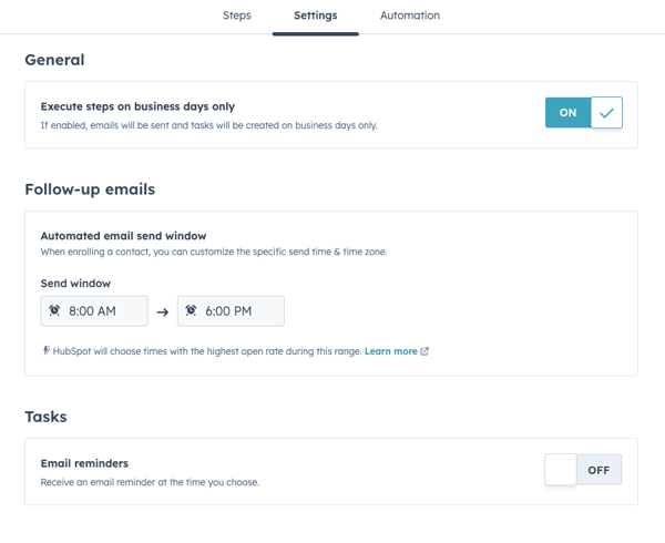 Sequence Settings Menu