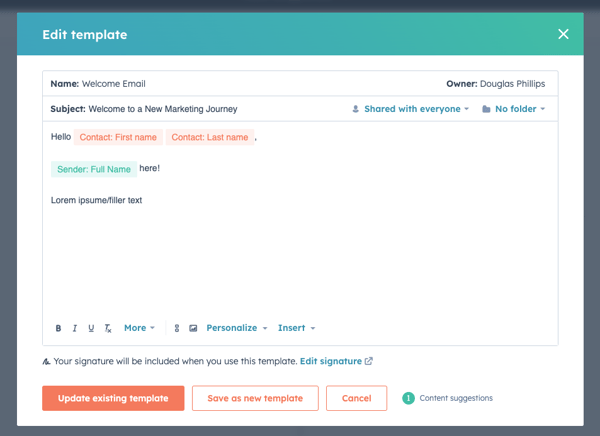 Sequence email editor