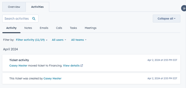 Ticket Activities Tab