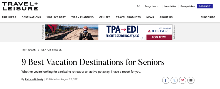 Travel + Leisure vacation post
