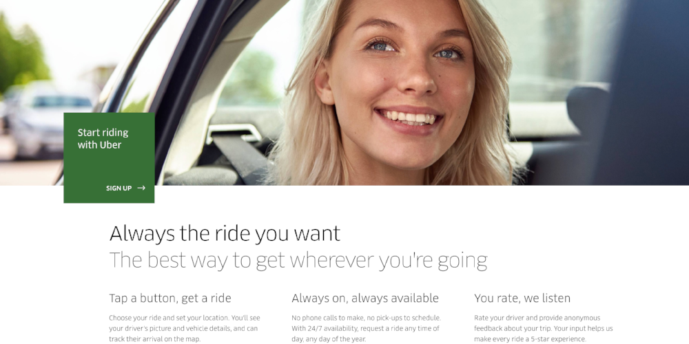 Uber's ride page