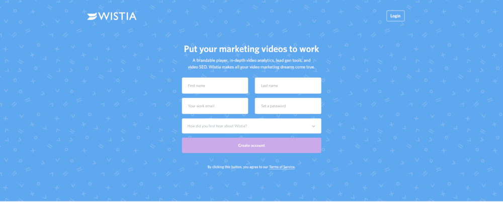 Wistia's sign up page
