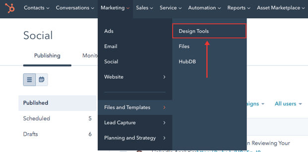 image showing where to access your file manager in your hubspot portal