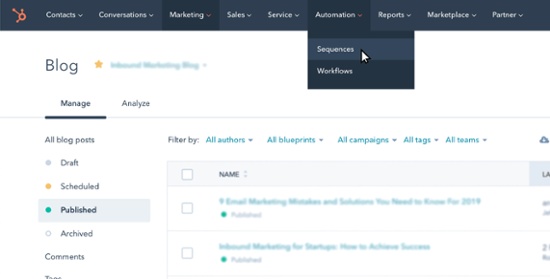 using the hubspot sequence tool