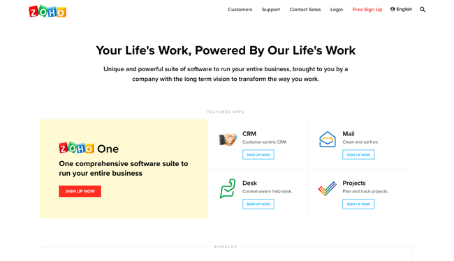 zoho homepage