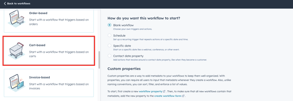 Cart-based workflow option highlight