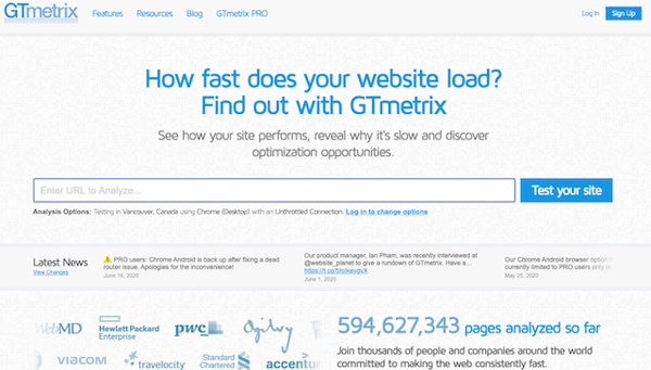 GTmetrix-homepage