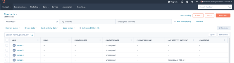 BZ Demo Contacts DB Screen Cap