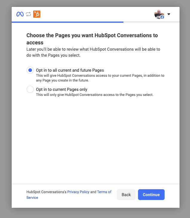 Choose a FB page to add screen