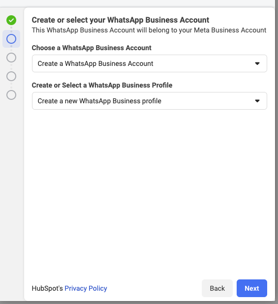 Choose an existing WhatsApp Page or Create a New Page