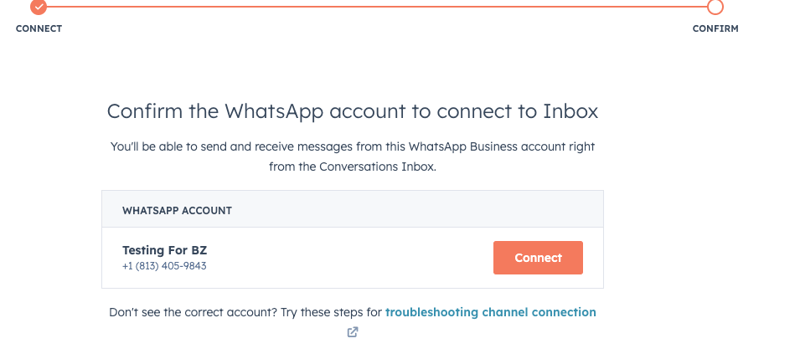 Confirm WhatsApp Connection Screen