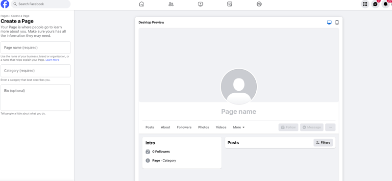 FB Page Creator Screen