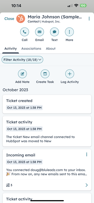 HubSpot App Contact View