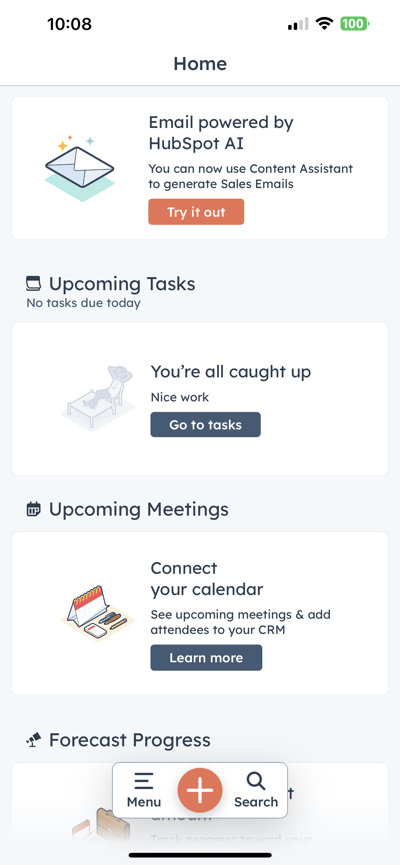 HubSpot App Main View