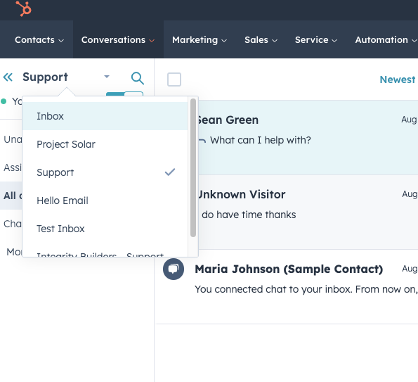 Inbox List Dropdown