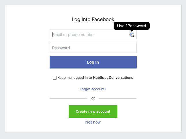 Log into facebook Screen