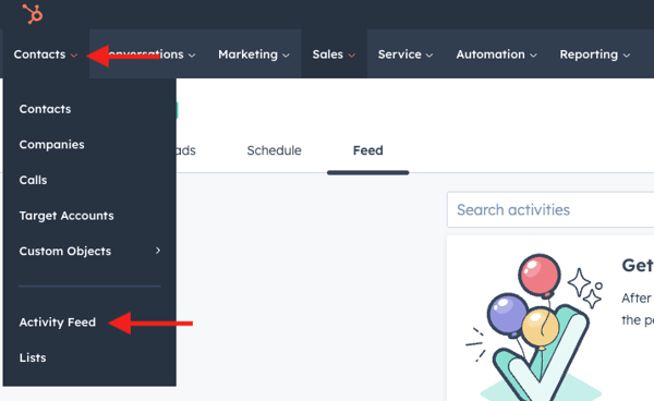 Where to Find the Activity Feed Highlighted
