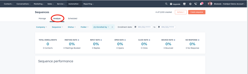 Sequences Analyze tab highlight