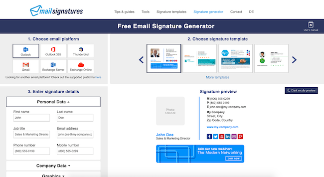 Mailsignatures.com homepage