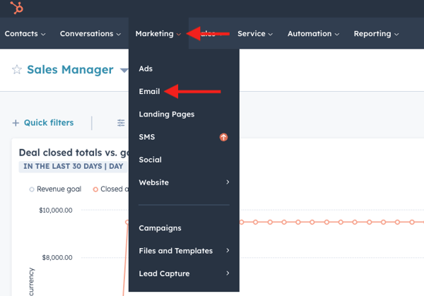 HubSpot Email Menu Highlight