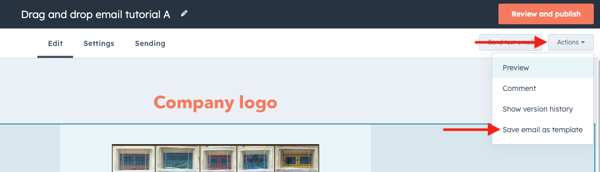 Saving email as a template from editor