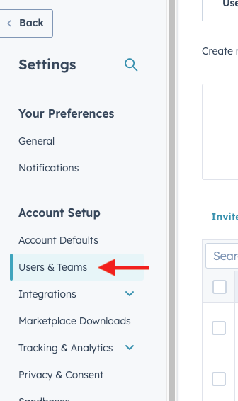 Users & Teams Menu Highlight