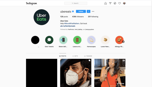 Screen Shot uber eats instagram