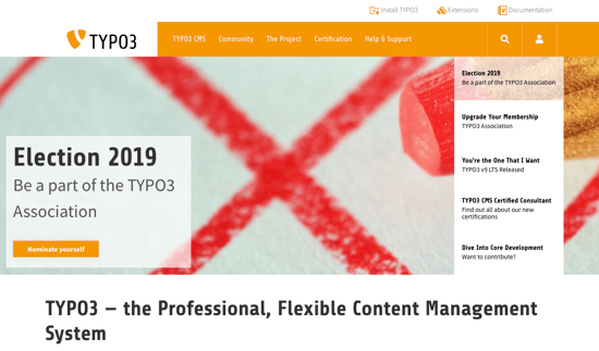 TYPO3 homepage 2019