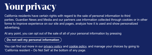 The Guardian CCPA Compliance Banner