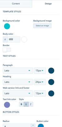 The design settings panel for the new Drag and Drop Email tools
