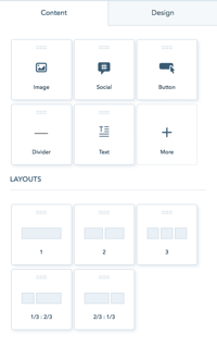 Module panel showing multiple modules that can be used in an email