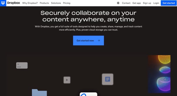 dropbox homepage