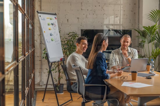 marketing agency meeting in a conference room