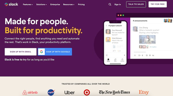 slack homepage