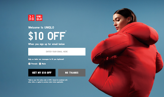 uniqlo-exit-intent-pop-up