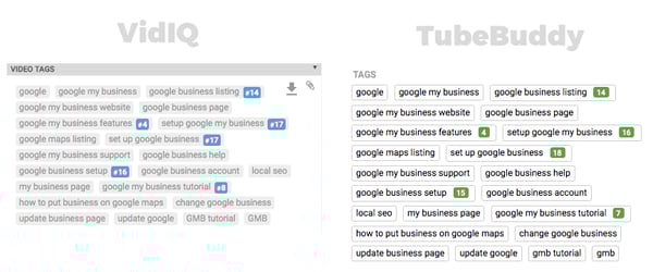 A comparison of VidIQ and TubeBuddy SEO keyword tools.